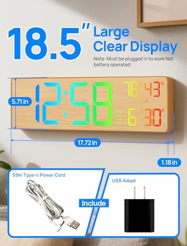 18.5" Large Digital Wall Clock, Big LED Digital Clocks, RGB Display - Image 2