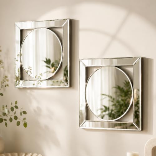Square Decorative Wall Mirror 12 x 12 Inch, Modern Wall Mounted Accent Mirror by OPULINEA