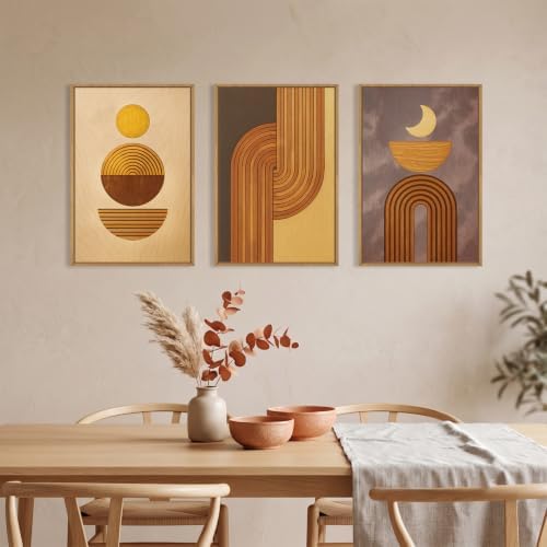 Large Boho Woodcut Framed Canvas Wall Art, Mid Century Modern Wall Decor - Image 4
