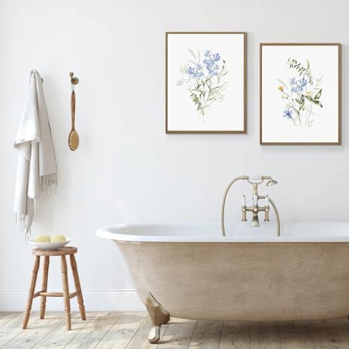 Watercolor Floral Wall Art Blue Yellow Flower Canvas Prints - Image 7