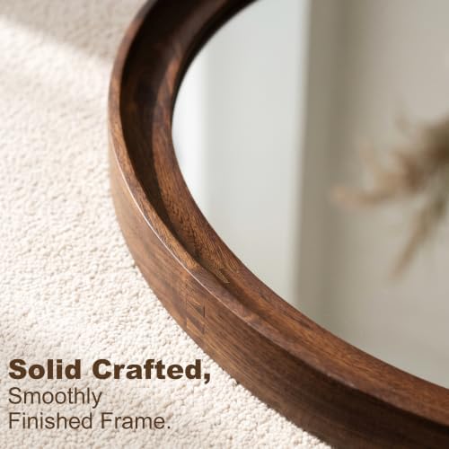 Round Wood Mirror, Walnut Brown - Image 4
