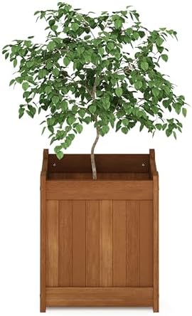 Furinno TIOMAN Planter Box, Hardwood Flower Box, Cube Garden Box, in Teak Oil - Image 5
