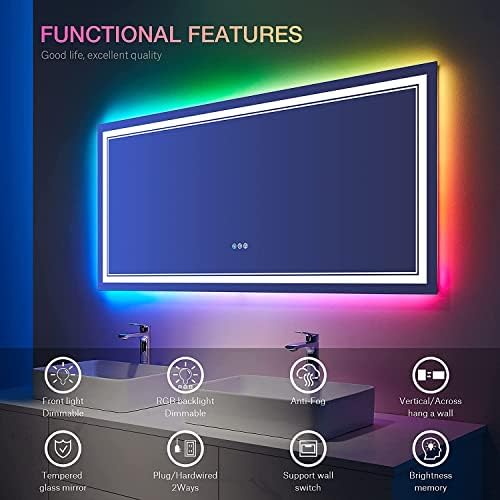 72x36 Inch RGB LED Bathroom Mirror - Image 3