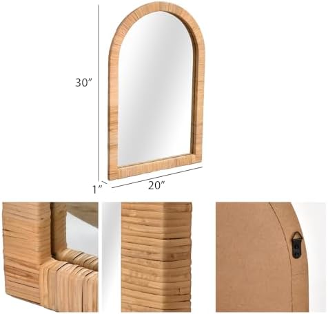 FUIN Boho Rattan Wall Mirror 20×30 Inch Arched Natural Rattan Frame – Farmhouse - Image 7