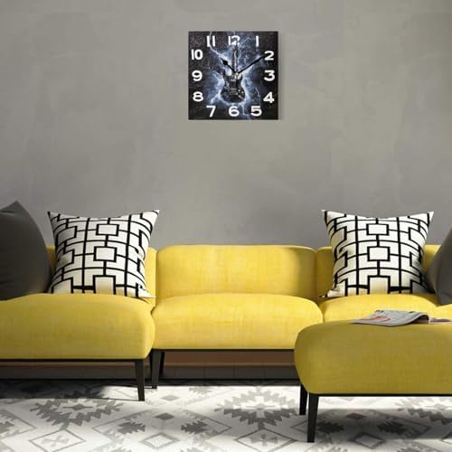 Moderate 8 Inch Square Wall Clock, Fashion Electric Guitar in Light Non Ticking - Image 2