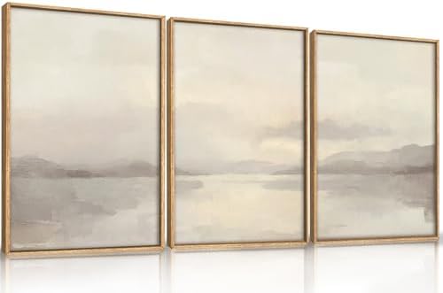 LHIUEM Large Abstract Neutral Beige Pastel Framed Canvas Wall Art, Modern by LHIUEM