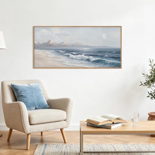 HLNIUC Blue Ocean Wave Framed Canvas Wall Art, Large Modern Sea Beach, Abstract - Image 6