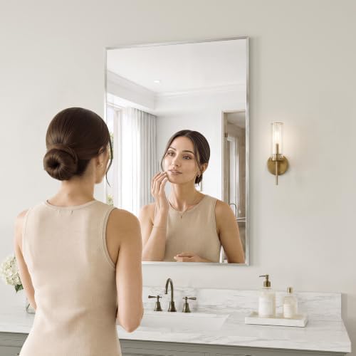 24"x36" Brushed Nickel Mirror Wall Mounted by MYSUNORIA