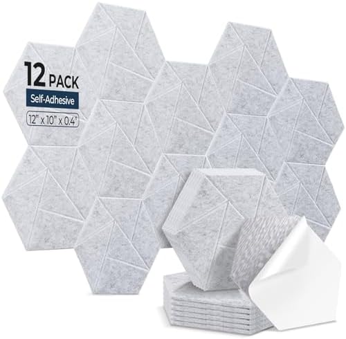 12 Pack Hexagon Acoustic Panels Self Adhesive, Sound Proof Panels by AUSLET