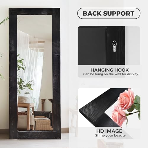 65x24in Full Length Mirror, Solid Wood Convex Frame - Image 3