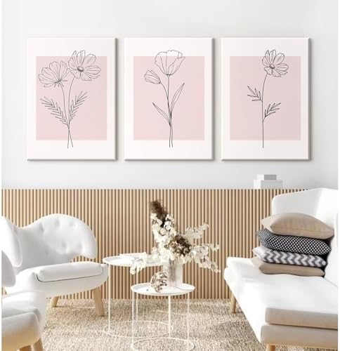 Pink Wall Art Pictures Decor Blush Pink Flower Canvas Painting Floral Botanical - Image 5