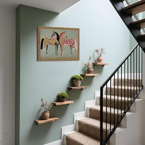 Framed Vintage Horse Canvas Wall Art, Abstract Two Patterned Horses Print - Image 6