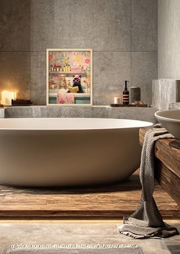 Funny Elegant Cat Wall Art Print Cat Lady In The Bathtub Poster Canvas Art Wall - Image 3