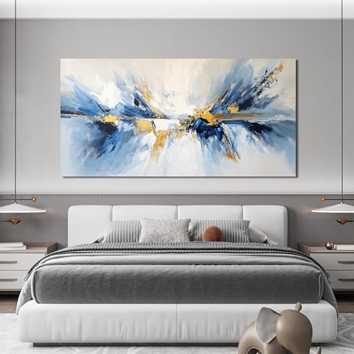 YISXINOAG Gold Blue Abstract Wall Art Modern Canvas Artwork Print 29"X58" - Image 2