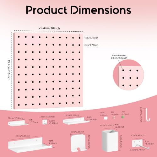 Magnetic Metal Pegboard Wall Organizer Kit, 4 Pack 10 x 10 in Panels Pink - Image 3