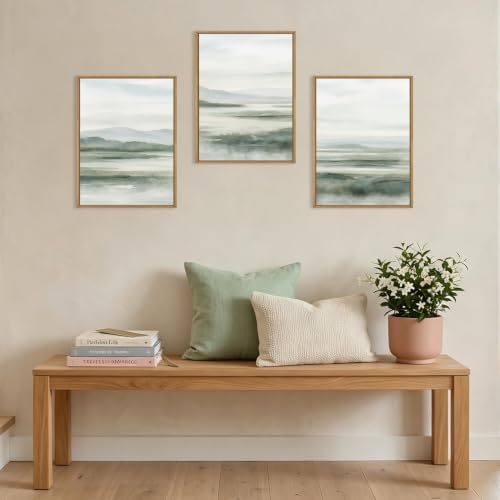 HOURIA Watercolor Misty Green Mountain Framed Canvas Wall Art Set-12"x16"x3 - Image 4