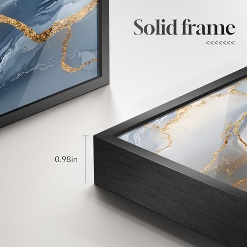 Large Framed Blue Gold White Abstract Wall Art - Image 6