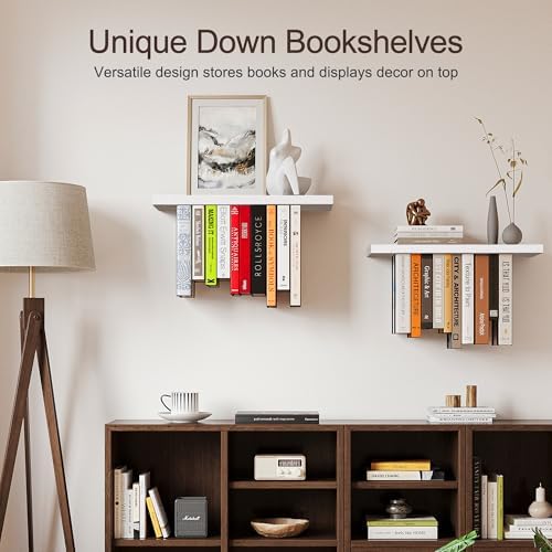 Floating Bookshelves for Wall, Rustic Wood Hanging Wall Bookshelf, Upside Down - Image 5