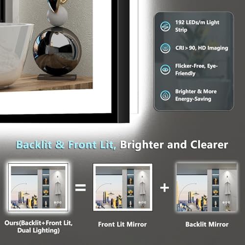 24x32 Black LED Bathroom Mirror, Backlit & Front Lit Lighted Mirror - Image 4