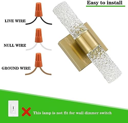 Crystal LED Wall Sconces Set of 2, Brushed Gold Bathroom Light Fixtures - Image 6