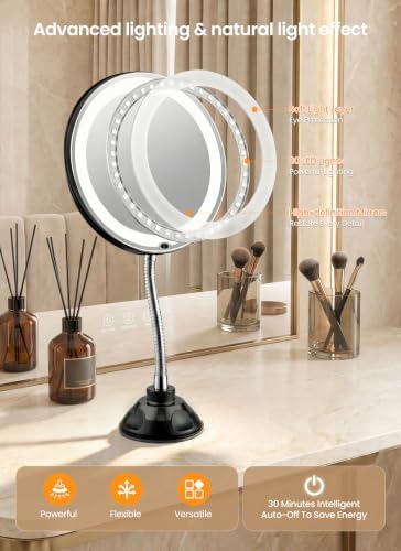 10x Makeup Mirror with Lights, Flexible Magnifying Mirror 3 Light Modes - Image 5