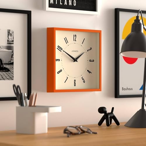 JONES CLOCKS® Box wall Clock | Retro Square Clock | 10" | Orange | Easy to Read - Image 5