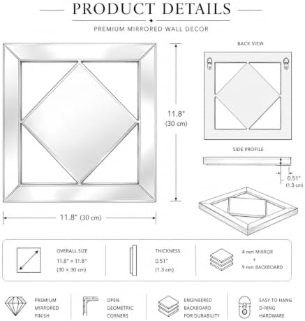 Square Decorative Wall Mirror 12 x 12 Inch, Modern Wall Mounted Accent Mirror - Image 2