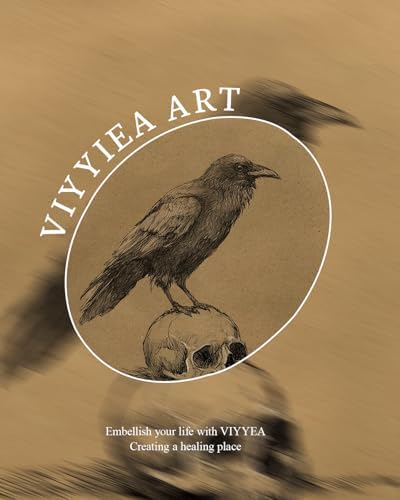VIYYIEA Gold Framed Gothic Wall Art, Raven Skull Sketch, 12x16 Inch - Image 4