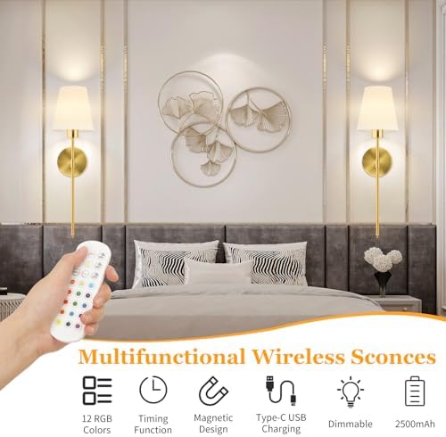 TISLYCO Battery Operated Wall Sconces Set of 2, 12 RGB Colors & 3 Color - Image 4