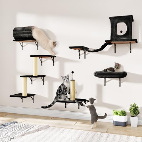 7-in-1 Cat Wall Shelves, Cat Climbing Wall Systems, Space-Saving Wall Mounted by KAMABOKO