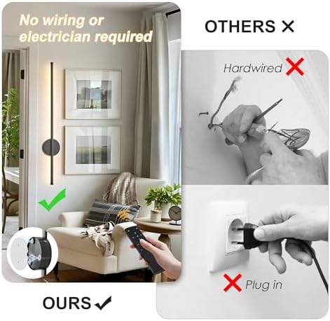 KARTOOSH Battery Operated Modern Wall Sconce Set of Two, 27.6 Inch Black - Image 2
