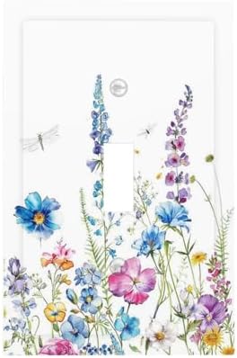 Decorative Light Switch Cover Boho Colorful Flowers Plants And Dragonflies 1 by Lightswitchcovers