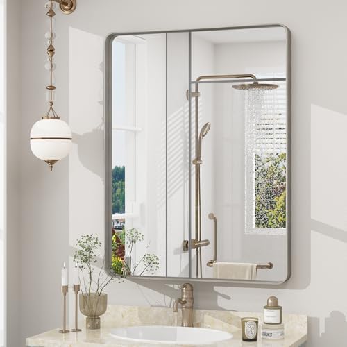 22x30 Inch Silver Brushed Nickel Bathroom Mirror by CHARMOR