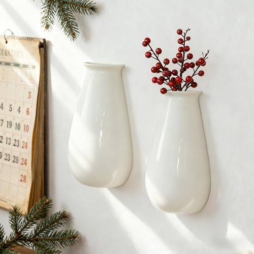 White Ceramic Wall Planters, 10.6 Inch, Flared Design - Image 2