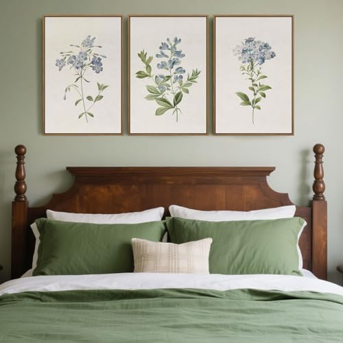 JOWOROLO Framed Floral Botanical Wall Art Blue Flowers Canvas Painting Prints - Image 6