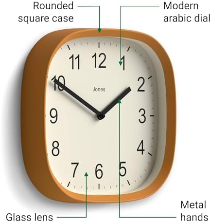 JONES CLOCKS® Sprite wall Clock | Modern Square Clock | 10" | Yellow - Image 6