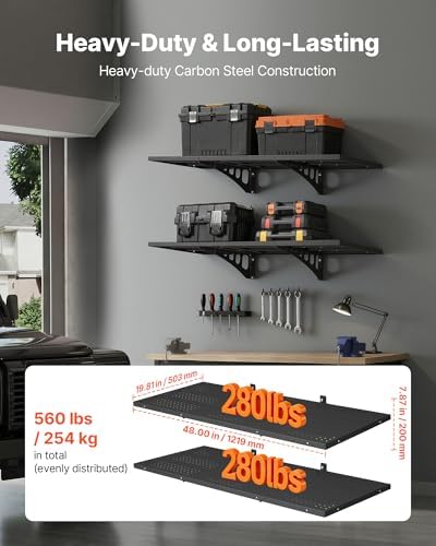 VEVOR 2-Tier Heavy Duty Wall Garage Shelving, 1.64 x 4 ft Steel Wall Mounted - Image 3