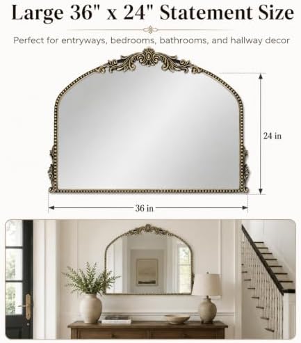 Arched Wall Mirror, 36×24 Inch Baroque Bronze Frame - Image 2