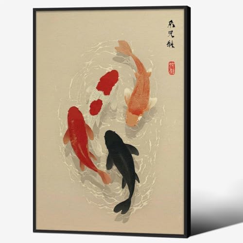 Japanese Koi Fish Poster Modern Oriental Asian Canvas Wall Art Minimalist Zen by Unknown
