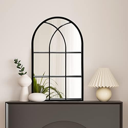 42"x 24" Arched Mirror, Window Wall Mirror, Windowpane Vanity Mirror, Metal - Image 3