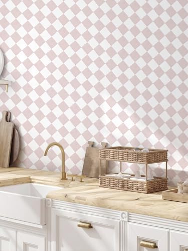 Safiyya Pink Wallpaper Geometric Checkered Peel and Stick Wallpaper Self - Image 4