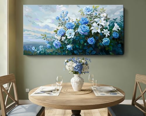 Nicetop Extra Large Blue Roses Floral Canvas Art - Image 2