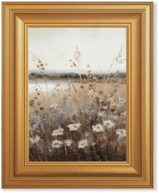 EJPFOGV Vintage Wildflower Meadow Landscape Framed Canvas Wall Art 8x10 in by FramedCanvasWallArt