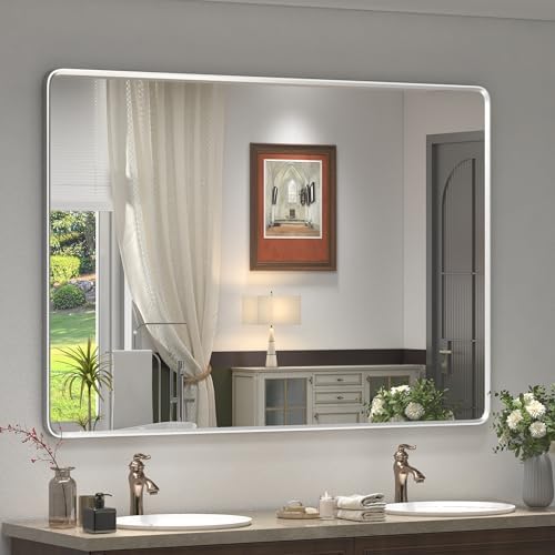 48x30 Inch Silver Framed Bathroom Mirror by GOLOMO