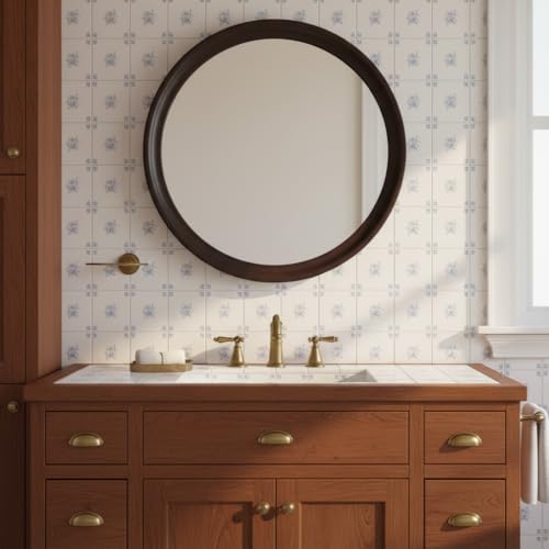 Round 30 Inch Dark Walnut Wall Mirror - Image 3