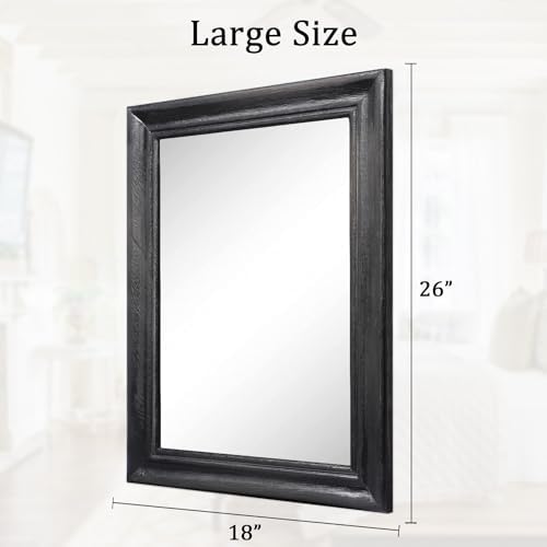 Mirrors for Wall with Black Wood Frame Large 26"x18" Rectangular Hanging - Image 6