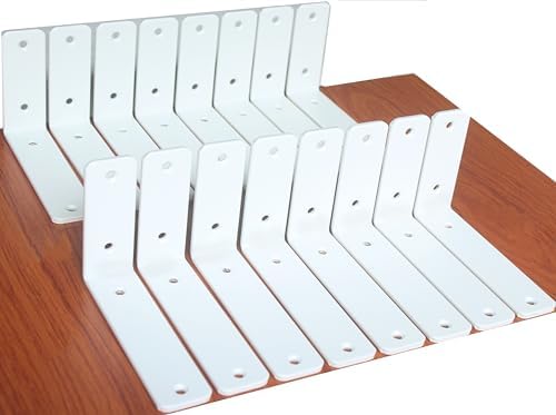 20 Pack - L 6" x H 4" x W1.5, 5mm Thick White L Shelf Bracket, Iron Shelf by MHMYDZ