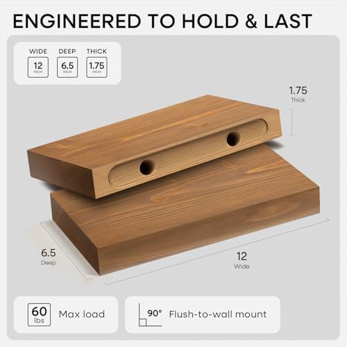 Homeforia 12 Inch Floating Shelves, High-End Solid Pine Wood - Image 2