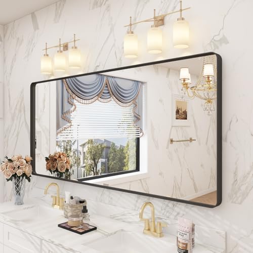 60x28 Black Framed Bathroom Mirror by CHARMOR