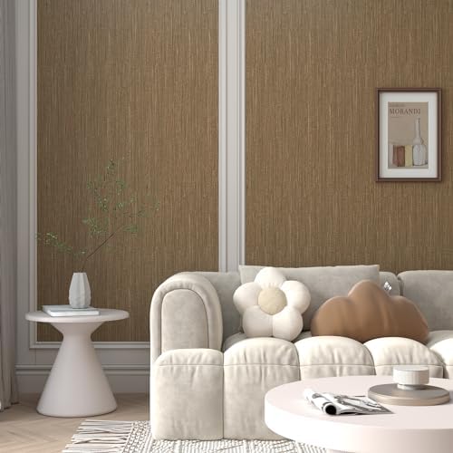 VaryPaper Bronze Brown Grasscloth Peel and Stick Wallpaper Textured Contact - Image 3